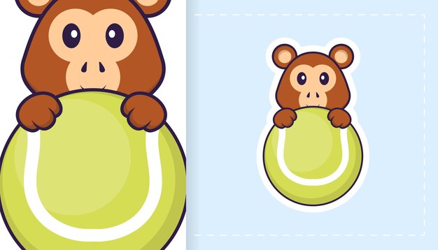 Lindo personaje de mascota mono. Se puede utilizar para pegatinas, parches, textiles, papel.