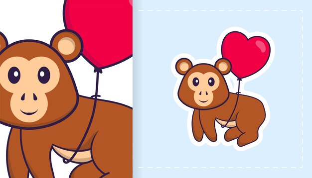Lindo personaje de mascota mono. se puede utilizar para pegatinas, parches, textiles, papel.