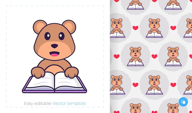 Lindo personaje de mascota oso. Se puede utilizar para pegatinas, patrones, parches, textiles, papel.