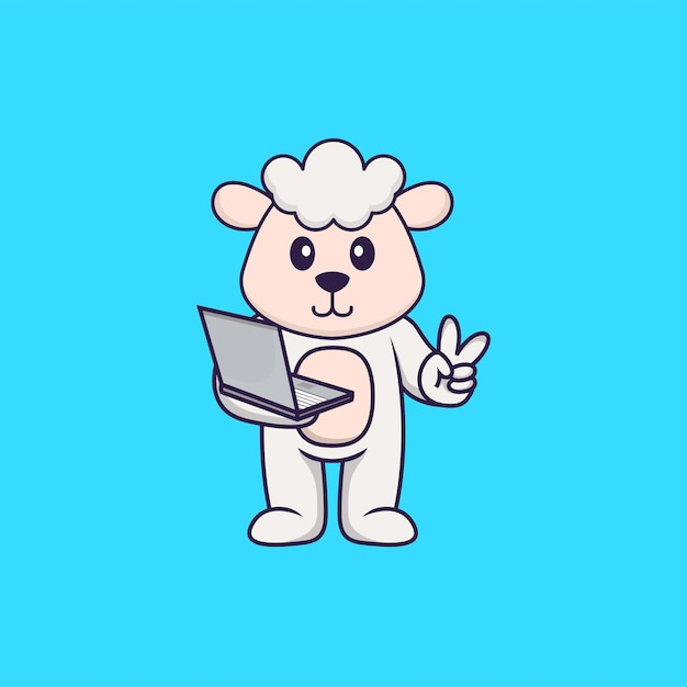 Lindo personaje de mascota de oveja. Concepto de dibujos animados de animales aislado.