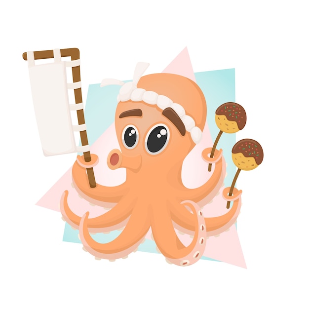 Vector lindo personaje de mascota pulpo takoyaki