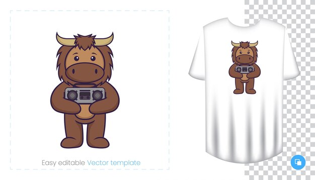 Lindo personaje de mascota de toro. Se puede utilizar en pegatinas, parches, textiles, papel, telas y otros.