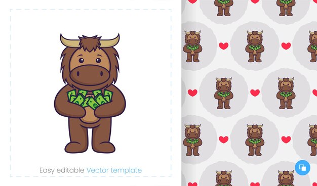 Lindo personaje de mascota de toro. Se puede utilizar en pegatinas, parches, textiles, papel, telas y otros.