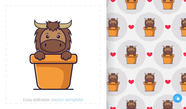 Lindo personaje de mascota de toro. Se puede utilizar en pegatinas, parches, textiles, papel, telas y otros.