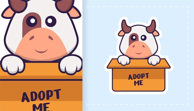 Lindo personaje de mascota de vaca. Puede usarse para pegatinas, parches, textiles, papel.