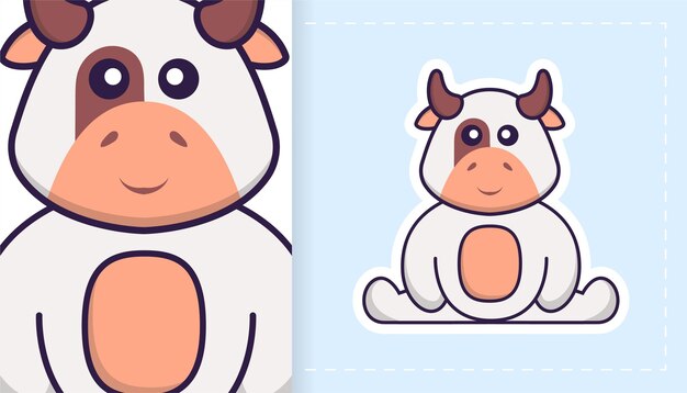 Lindo personaje de mascota de vaca. Puede usarse para pegatinas, parches, textiles, papel.
