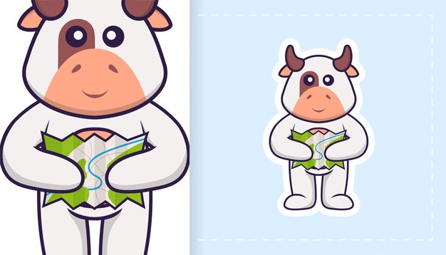 Vector lindo personaje de mascota de vaca. puede usarse para pegatinas, parches, textiles, papel.