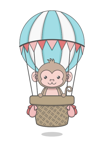 Lindo personaje de mono montando globo aerostático