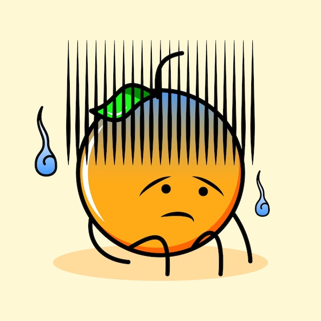 Lindo personaje naranja con expresión desesperada. caricatura, emoticono, moderno, fresco, contorno y mascota