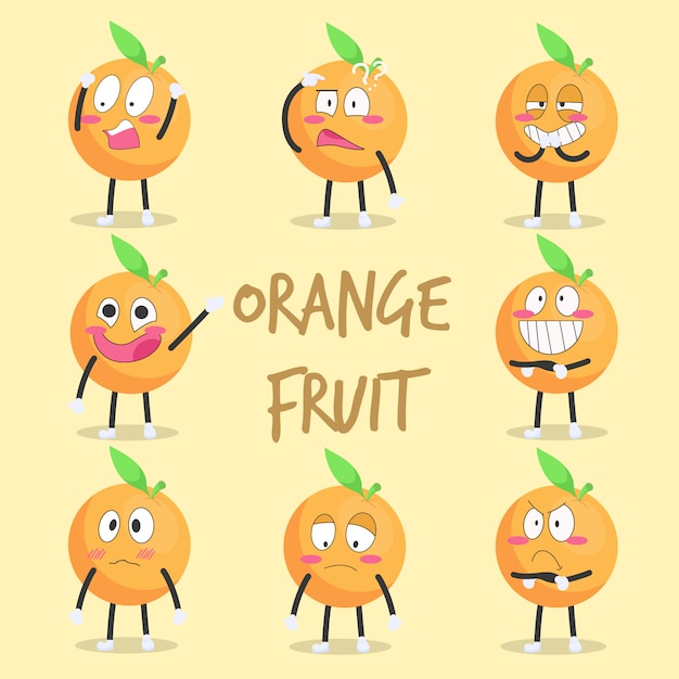 Vector lindo personaje naranja en varias emociones