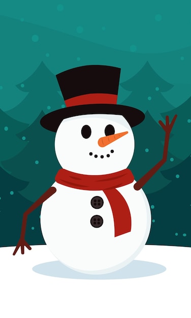 El lindo personaje navideño del hombre de nieve Ilustración vectorial