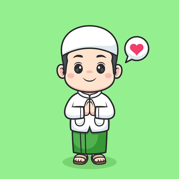 lindo personaje niño musulmán celebrando eid mubarak ramadan kareem aislado vector diseño ilustración