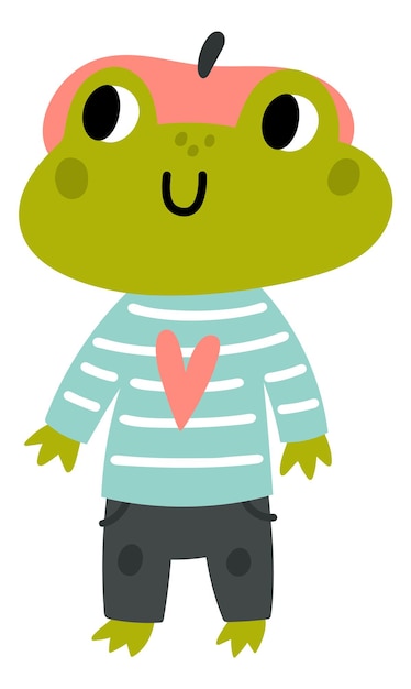 Lindo personaje de niño sapo Rana divertida en ropa de niño