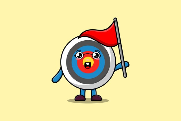 Lindo personaje objetivo de tiro con arco de dibujos animados sosteniendo la bandera del triángulo en la ilustración de diseño moderno 3d