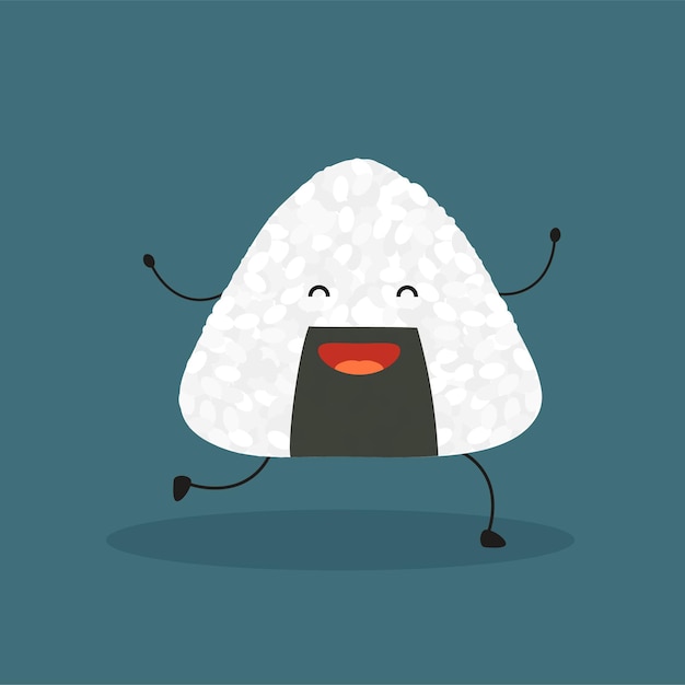 Lindo personaje de Onigiri. Bola de arroz japonesa de dibujos animados con nori. Comida asiática tradicional. Vector.