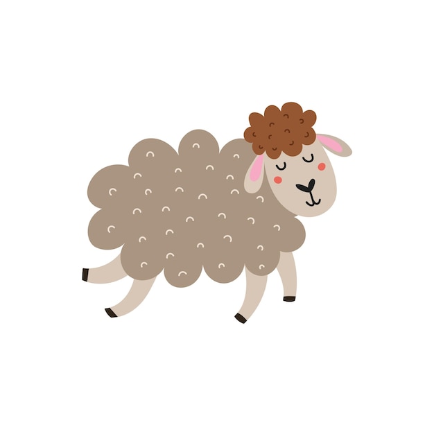 Lindo personaje de oveja animal de granja en estilo de dibujos animados oveja elemento aislado ilustración vectorial