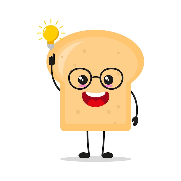 Vector lindo personaje de pan inteligente pan divertido tiene idea de inspiración emoticono de dibujos animados en estilo plano