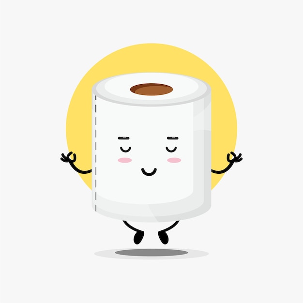 Lindo personaje de papel higiénico en pose de yoga
