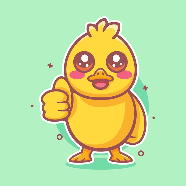 Vector lindo personaje de pato animal mascota con pulgar hacia arriba gesto de la mano dibujos animados aislados