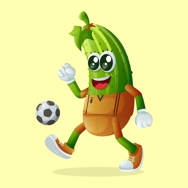 Lindo personaje de pepino jugando al fútbol