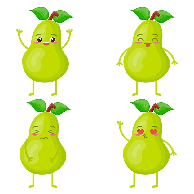 Lindo personaje de pera kawaii aislado