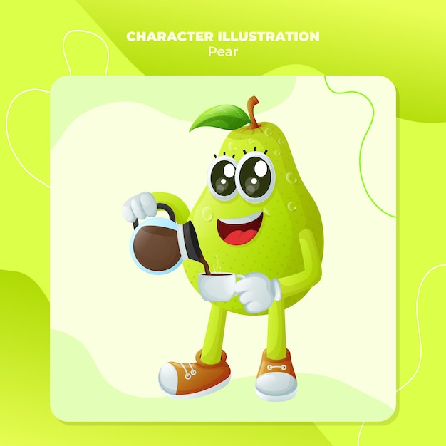 El lindo personaje de pera vertiendo café.