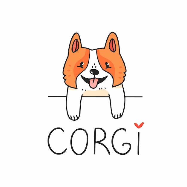 Lindo personaje de perro corgi mirando desde detrás de un obstáculo con texto ilustración vectorial