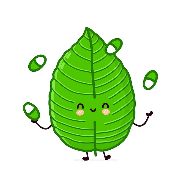 Vector lindo personaje de píldoras de malabarismo de hoja de kratom divertido