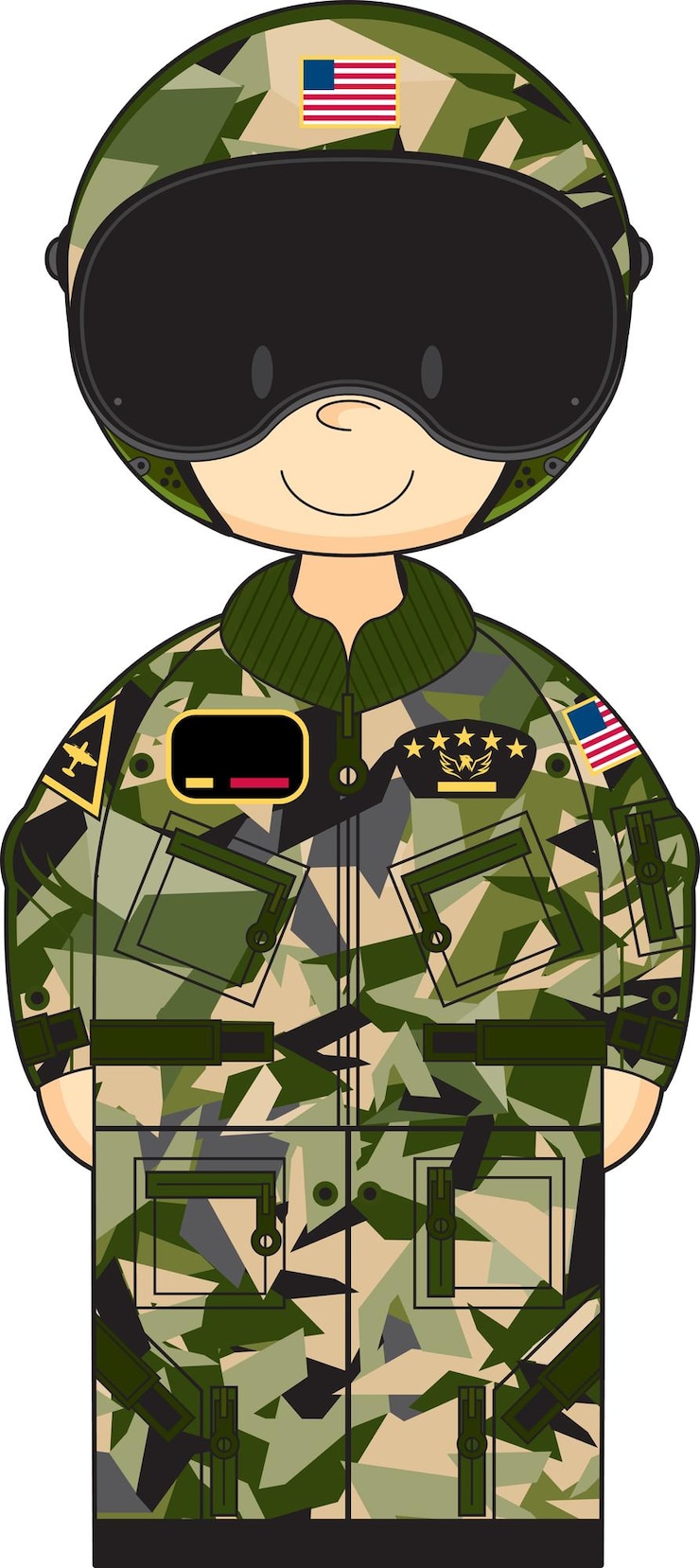 Vector lindo personaje de piloto de combate de la fuerza aérea militar de ee. uu. de dibujos animados