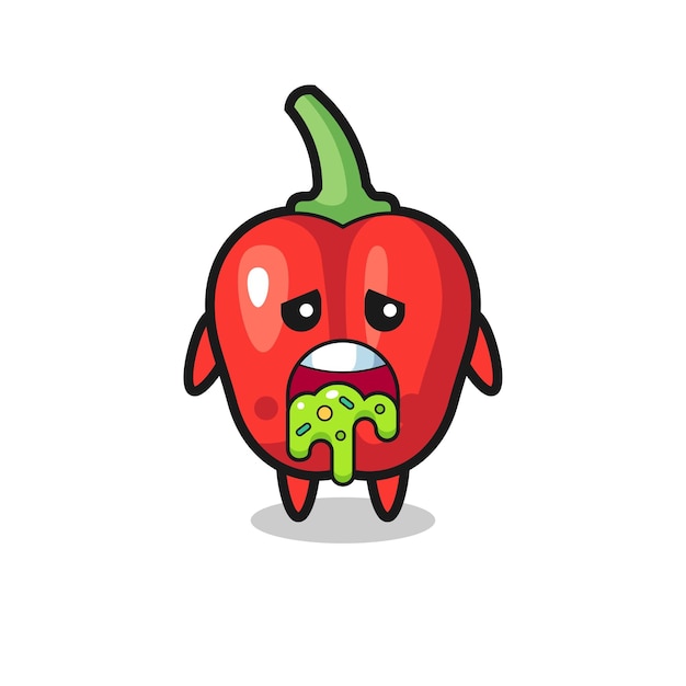 El lindo personaje de pimiento rojo con vómito, diseño de estilo lindo para camiseta, pegatina, elemento de logotipo