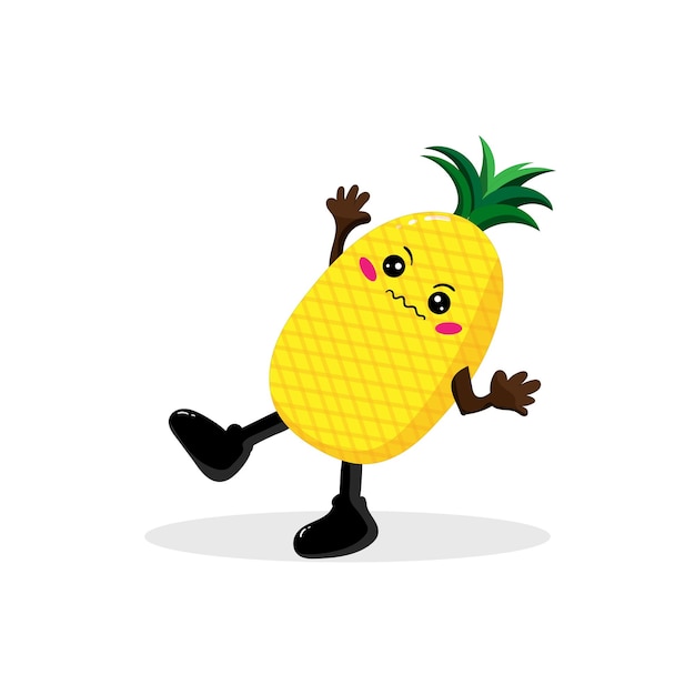 Vector lindo personaje de piña se desliza ilustración de vector de mascota kawaii