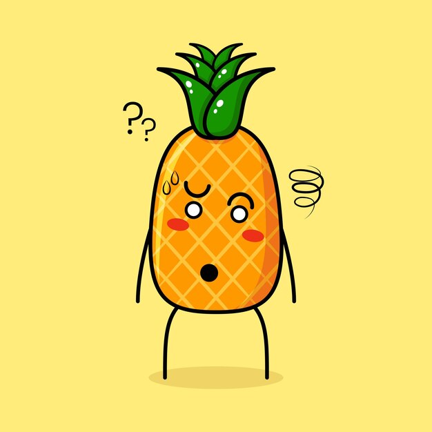 lindo personaje de piña con expresión confusa. verde y amarillo