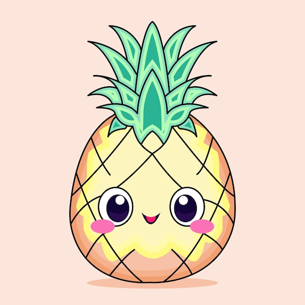 Vector lindo personaje de piña kawaii