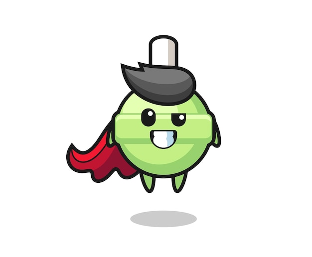 El lindo personaje de piruleta como un superhéroe volador.