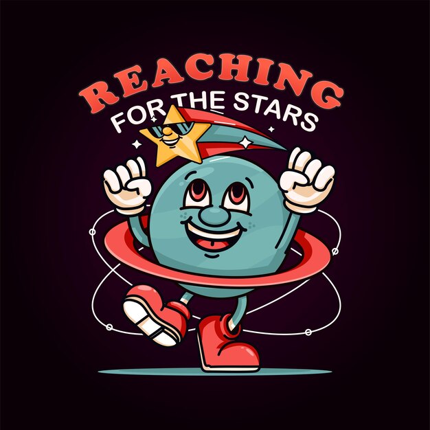Un lindo personaje planetario alcanzando las estrellas.