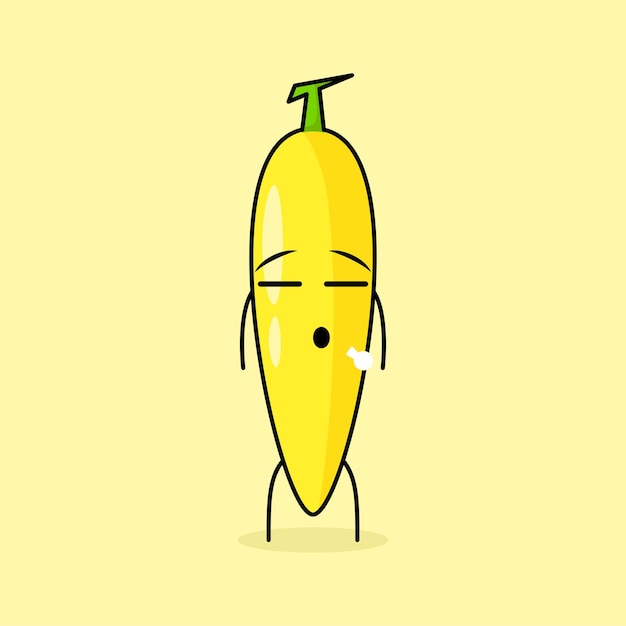 Lindo personaje de plátano con expresión plana. verde y amarillo. adecuado para emoticonos, logotipos, mascotas