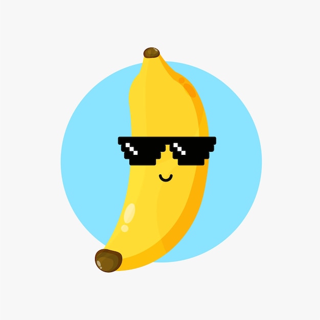 Lindo personaje de plátano con gafas de píxeles