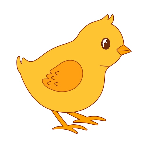 Lindo personaje de pollito amarillo de pascua aislado sobre fondo blanco Ilustración plana de vector de bebé con pájaro de granja