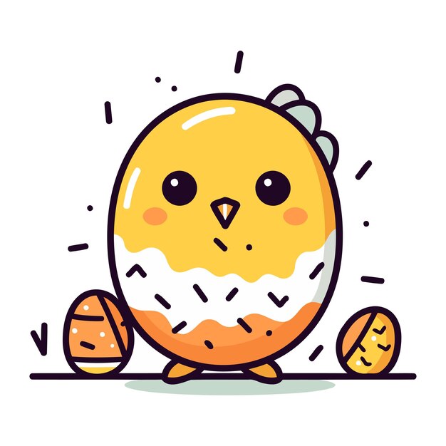 Lindo personaje de pollo con huevo de pascua ilustración vectorial de feliz pascua