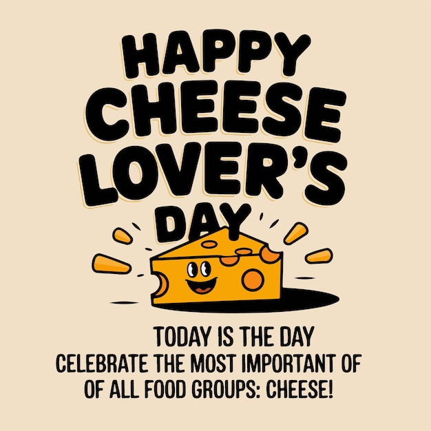 El lindo personaje de queso celebra el feliz día de los amantes del queso.
