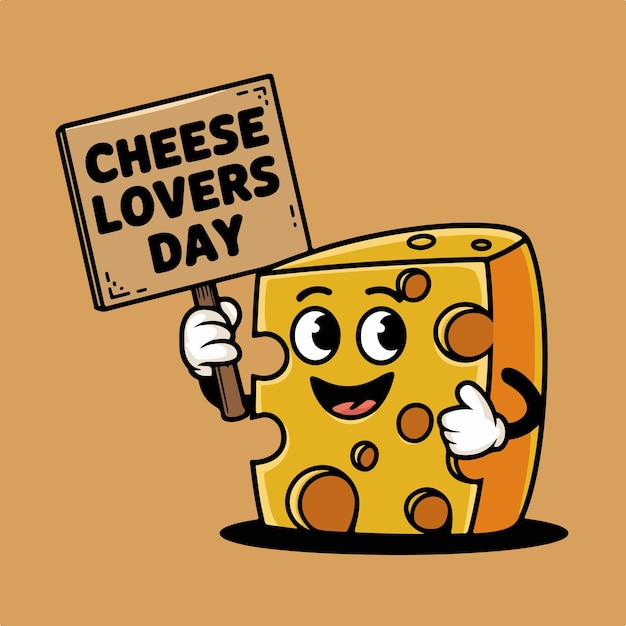 El lindo personaje de queso celebra el feliz día de los amantes del queso.