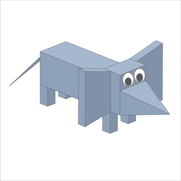 Vector lindo personaje de ratón 3d en estilo píxel sobre un fondo blanco un elemento de un ratón plano geométrico para un juego 3d