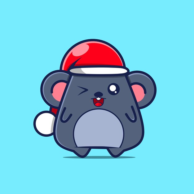 Lindo personaje de ratón con sombrero de navidad