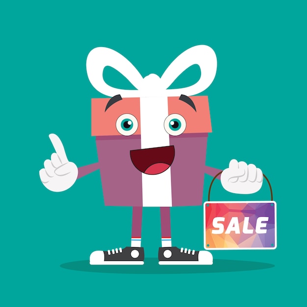 Lindo personaje de regalo para ilustración comercial de venta de tienda