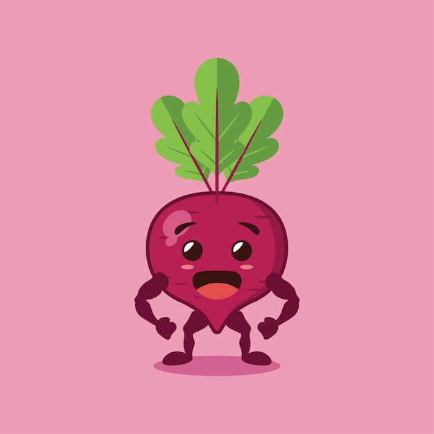 El lindo personaje de remolacha es musculoso.