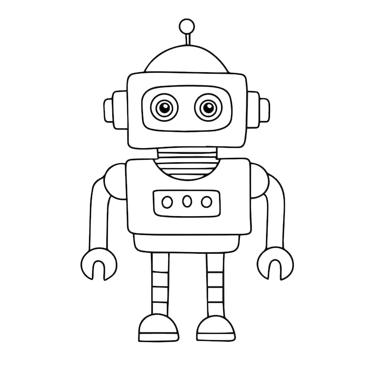 Vector lindo personaje robótico retro en estilo doodle arte vectorial dibujado a mano
