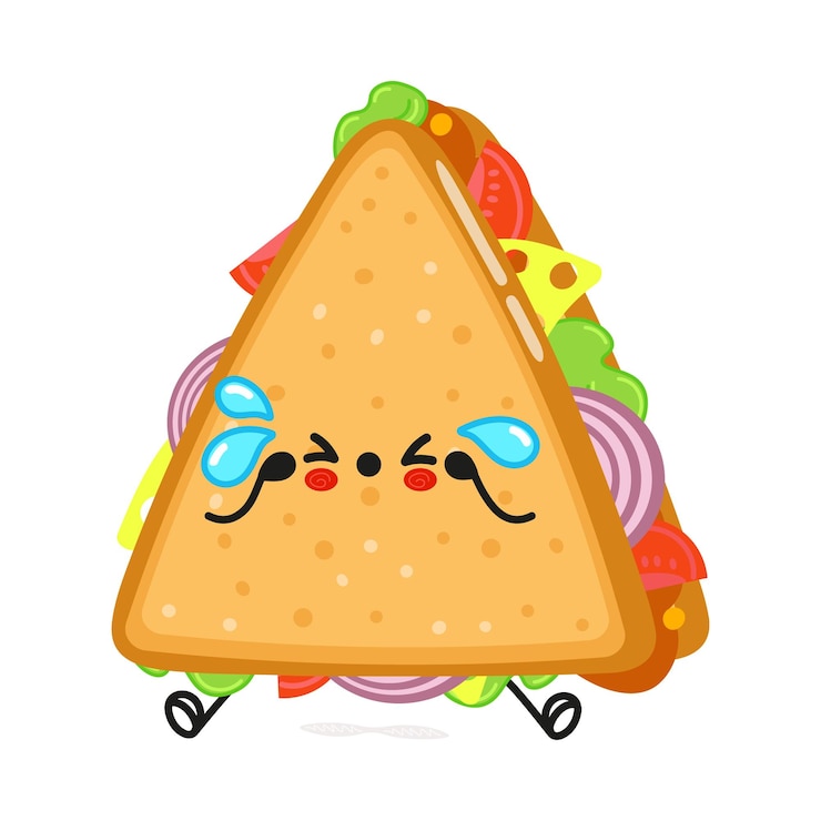 Vector lindo personaje de sándwich triste