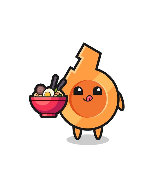 Lindo personaje de silbato comiendo fideos