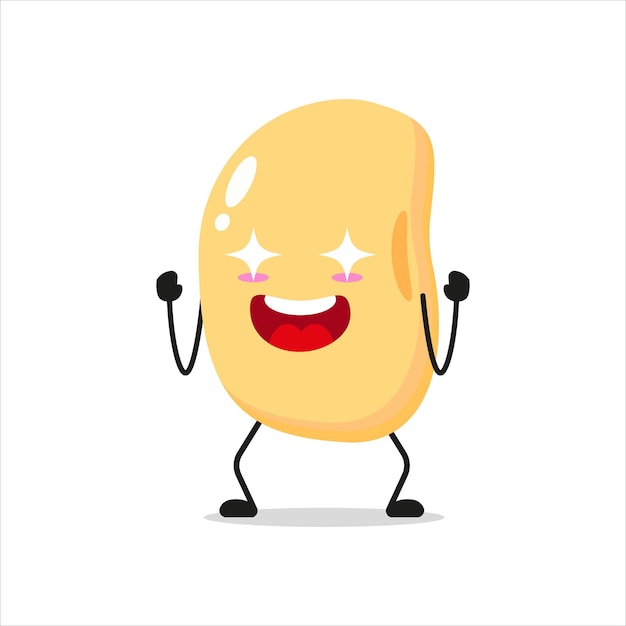 Lindo personaje de soja emocionado Emoticon de dibujos animados de soja electrizante divertido en estilo plano