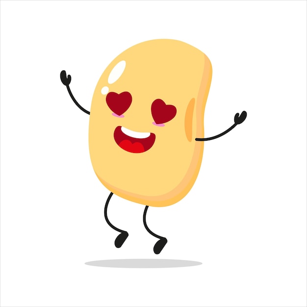 Lindo personaje de soja feliz Divertido enamorarse emoticono de dibujos animados vegetales de soja en estilo plano